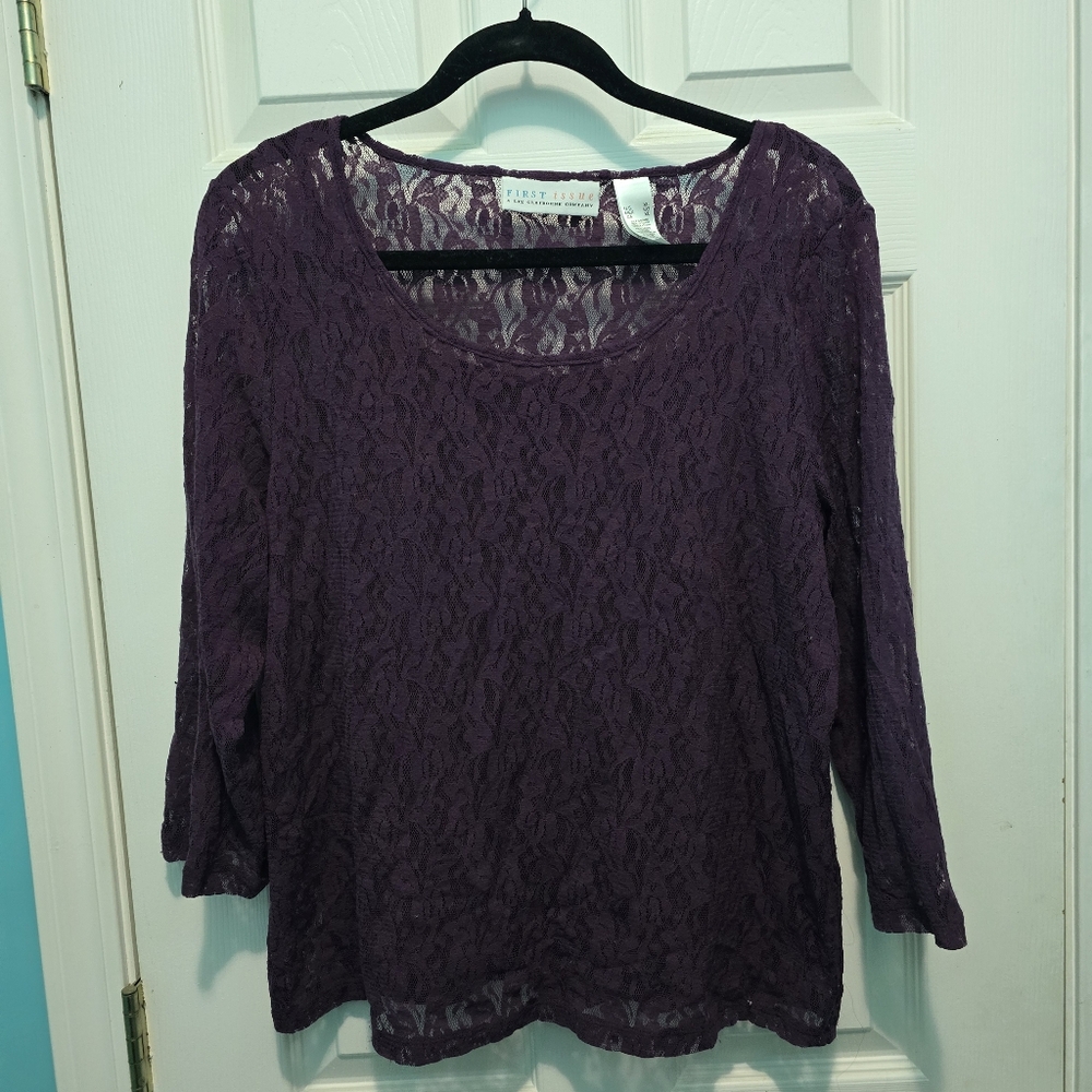 Lace Purple Top with Tank Top Attached Size XL